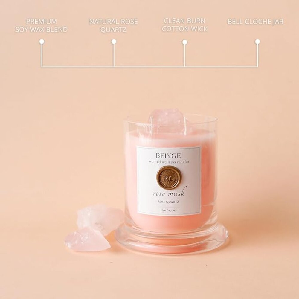 NEW IN BOX ROSE QUARTZ WELLNESS CANDLE - Picture 3 of 4